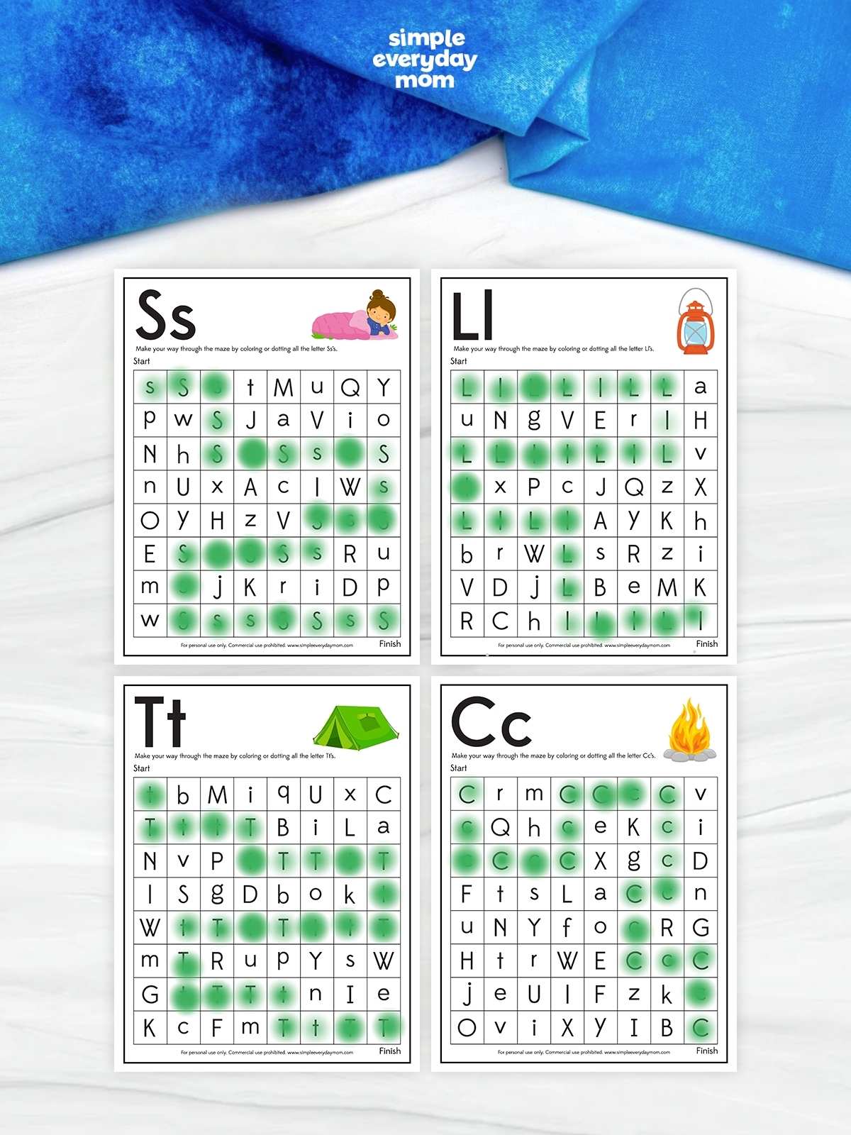 These camping letter maze worksheets give preschool and kindergarten kids a fun way to practice recognizing uppercase and lowercase letters. Children complete each maze by finding the correct letters while strengthening alphabet knowledge, visual discrimination, and fine motor skills. They're great for classrooms, homeschool, literacy centers, or camping-themed learning activities.