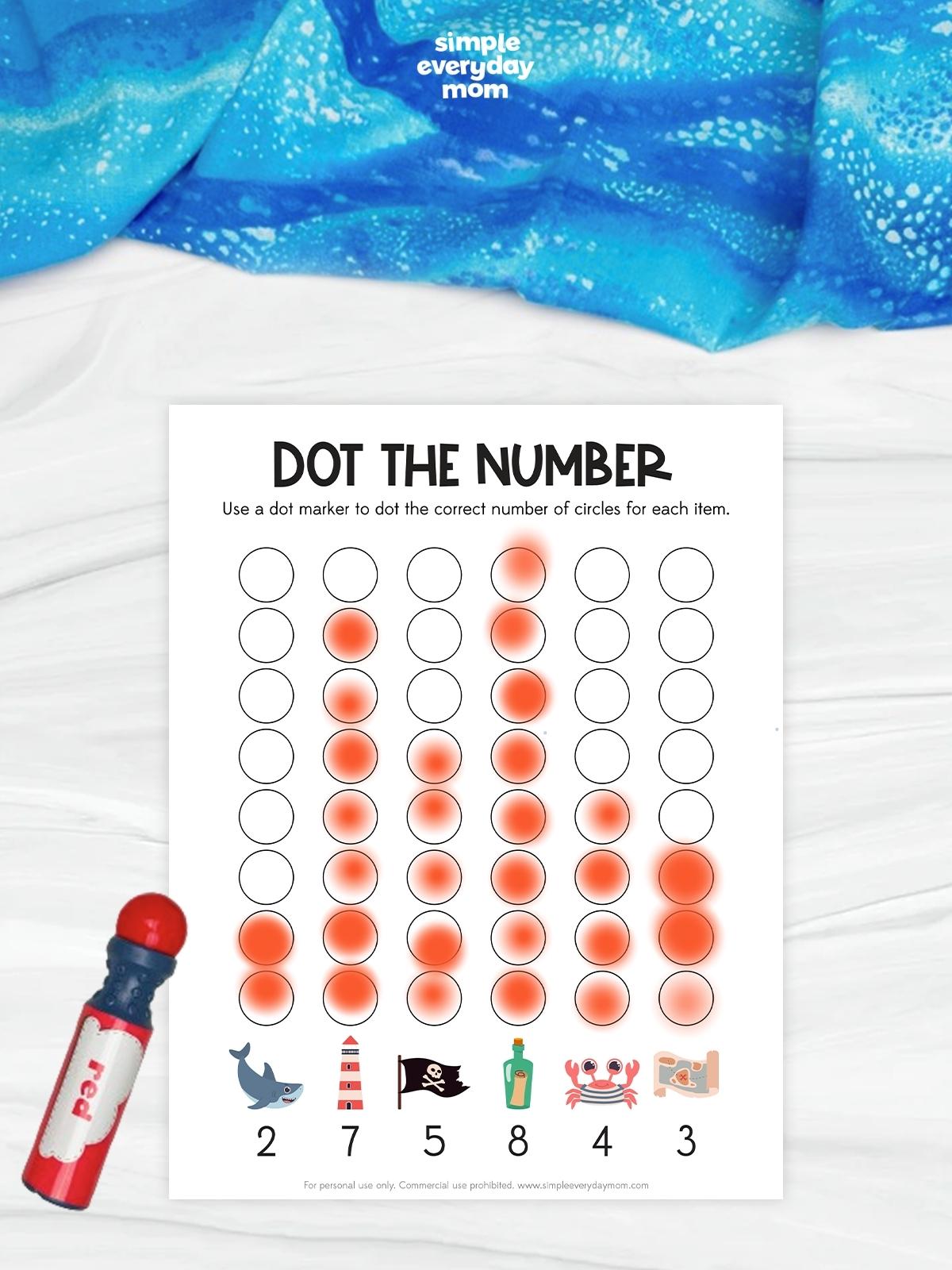 This pirate dot the number worksheet helps kids practice counting and number recognition with a fun pirate theme. Children use dot markers to match each picture to the correct number of circles while building fine motor skills and hand-eye coordination. It's a simple, no-prep activity that's perfect for preschool, kindergarten, math centers, or homeschool.
