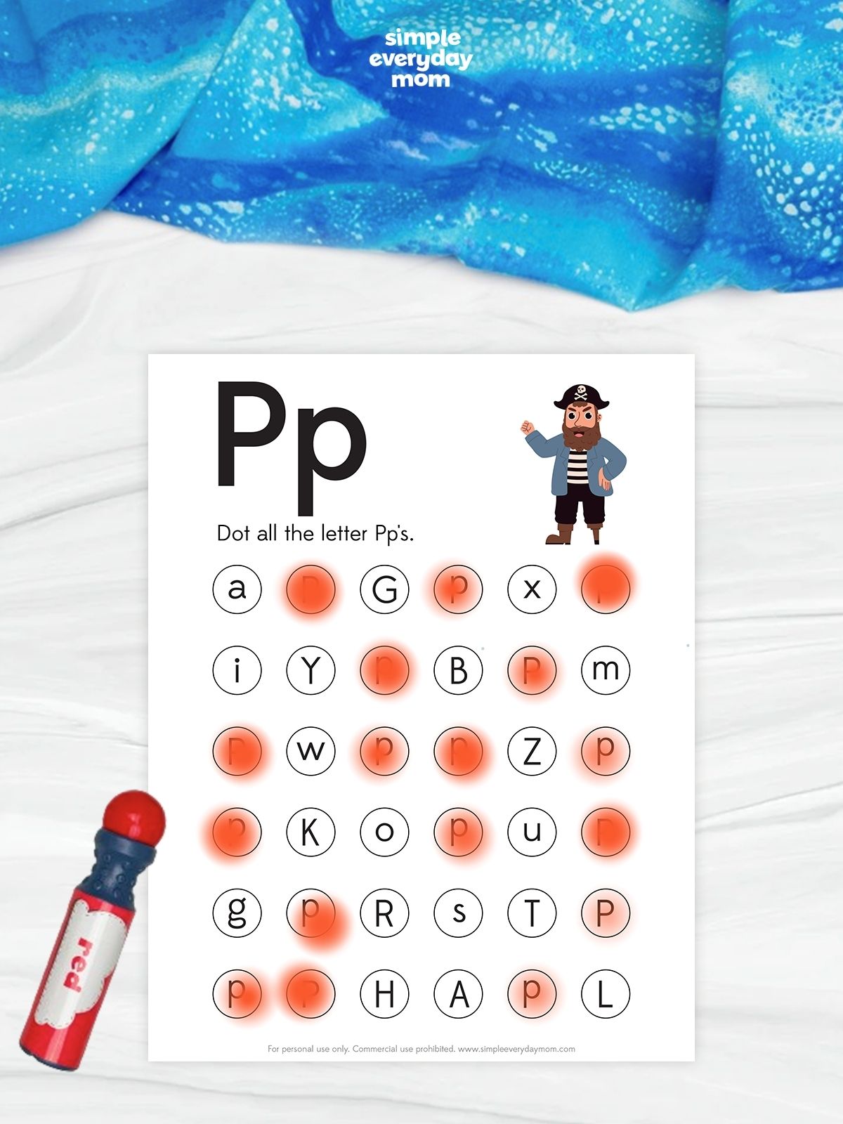 This pirate letter P dot marker worksheet helps kids practice recognizing uppercase and lowercase P in a fun, hands-on way. Children use dot markers to find and dot each letter while building letter recognition, fine motor skills, and hand-eye coordination. It's a simple printable that's perfect for preschool, kindergarten, literacy centers, or homeschool activities.