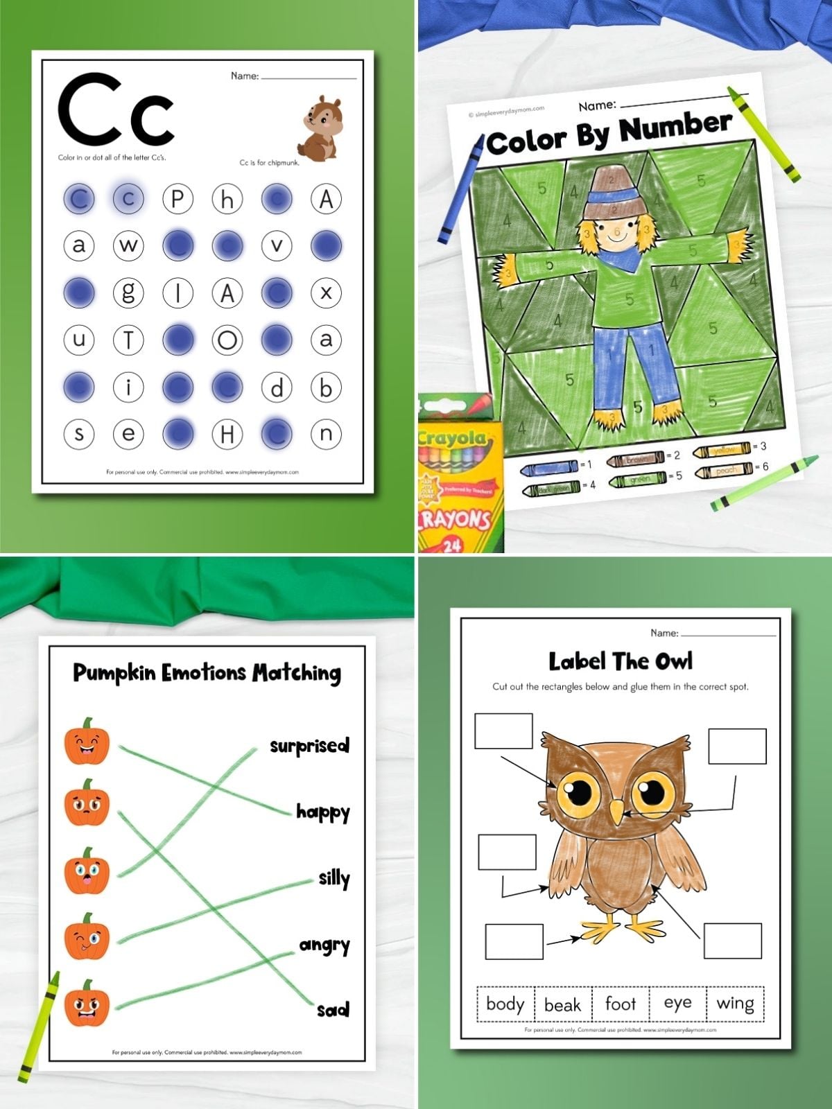 collage image of Harvest-Themed Worksheets