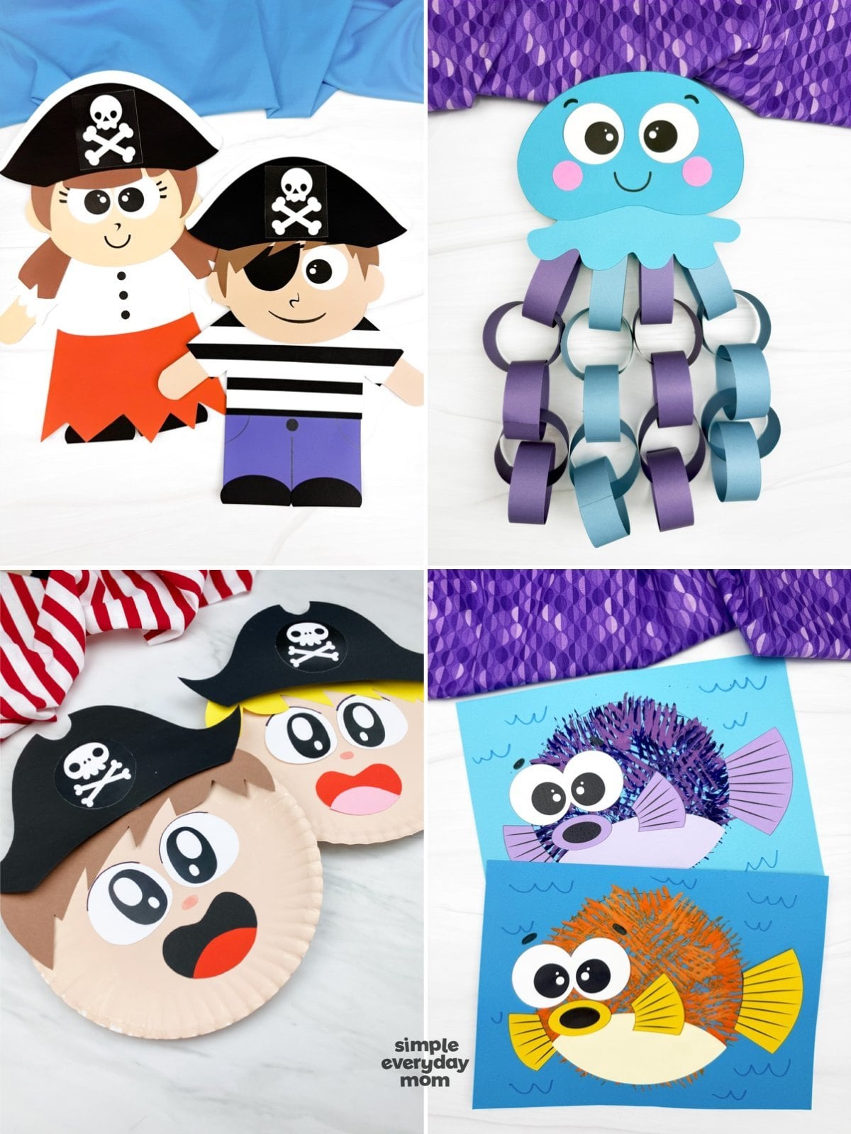 This collection of ocean and pirate-themed crafts offers fun, hands-on activities that inspire creativity while helping children develop fine motor skills and imagination. The set includes adorable pirate puppets, a paper chain jellyfish, pirate paper plate crafts, and colorful pufferfish art, making it perfect for preschool and elementary-aged kids. Ideal for classrooms, homeschool lessons, or rainy-day fun, these easy crafts encourage learning through creative play.