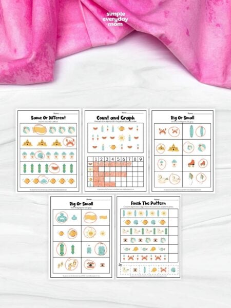 This printable summer math worksheet pack includes a variety of engaging activities that help preschoolers and kindergarteners build essential early math and thinking skills. Children will practice counting, graphing, comparing sizes, identifying differences, and completing patterns through fun, summer-themed exercises. It's a great no-prep resource for classrooms, homeschool, learning centers, or extra summer learning at home.