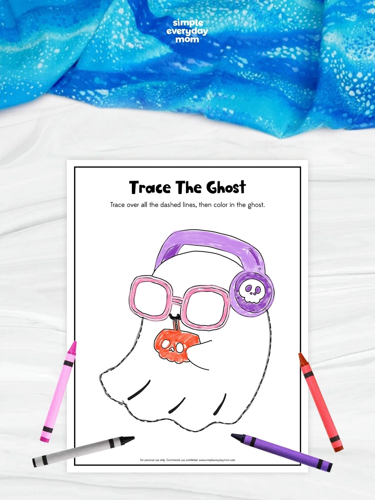 This printable Trace the Ghost worksheet helps preschoolers strengthen pre-writing and fine motor skills by tracing the dashed lines to complete the ghost outline and details. After tracing, kids can color the Summerween ghost for an extra creative activity that encourages pencil control and hand-eye coordination. It's a fun, no-prep worksheet that's perfect for classrooms, homeschool, learning centers, or Halloween-inspired summer learning.