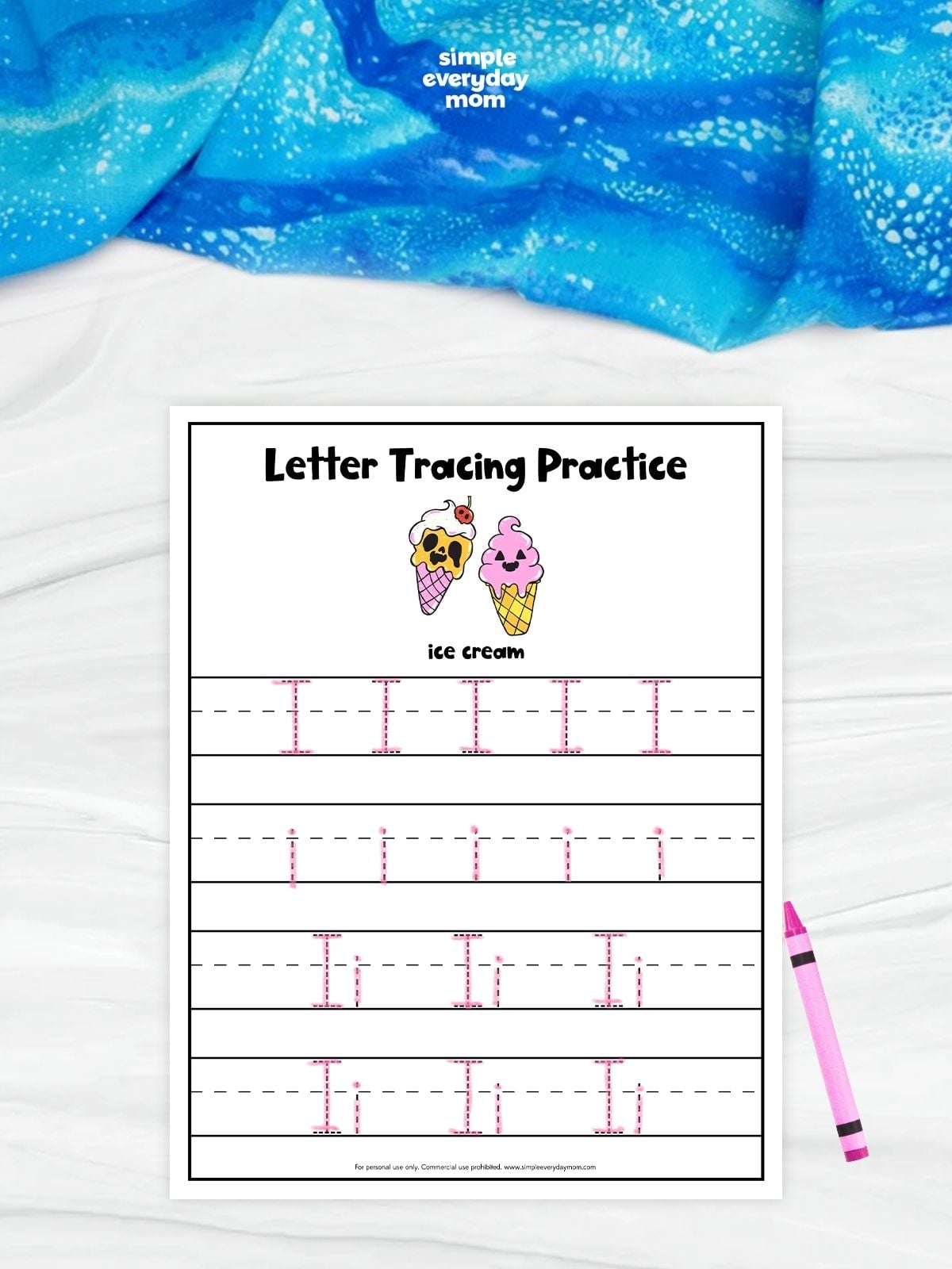 This printable Letter Tracing Practice worksheet helps preschoolers practice writing the uppercase and lowercase letter I while reinforcing the word ice cream with a fun Summerween theme. Children trace each letter to build proper letter formation, pencil control, handwriting, and fine motor skills. It's a great no-prep activity for classrooms, homeschool, learning centers, or Halloween-inspired summer learning.