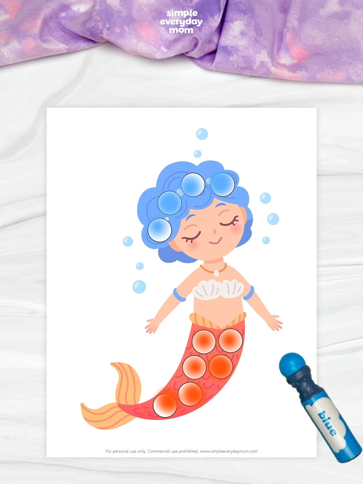 This adorable mermaid dot marker activity helps young children strengthen fine motor skills while encouraging creativity and color recognition. Kids can use dot markers, stickers, pom-poms, or fingerprints to complete the circles on the mermaid's hair and tail, making learning fun and interactive. It is a perfect hands-on printable for preschool and kindergarten learners to develop hand-eye coordination and early motor control.