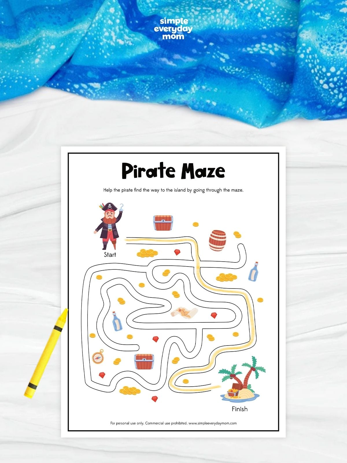 This printable Pirate Maze worksheet challenges preschoolers and kindergarteners to help the pirate find the path to the island by solving the maze. As children trace the correct route, they strengthen problem-solving, visual tracking, concentration, and fine motor skills. It's a fun, no-prep activity that's perfect for classrooms, homeschool, quiet time, or summer learning.