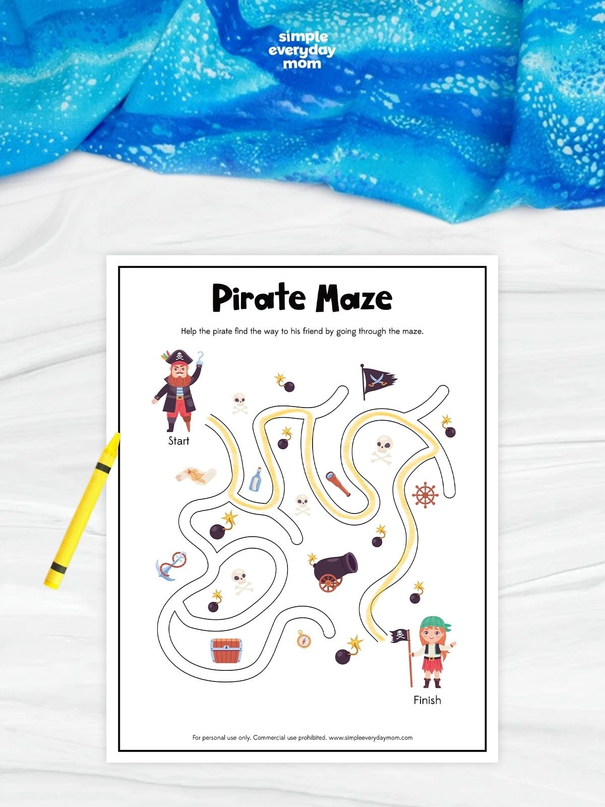This printable Pirate Maze worksheet challenges preschoolers and kindergarteners to help the pirate find the path to his friend by solving the maze. As children trace the correct route, they strengthen problem-solving, visual tracking, concentration, and fine motor skills. It's a fun, no-prep activity that's perfect for classrooms, homeschool, quiet time, or summer learning.