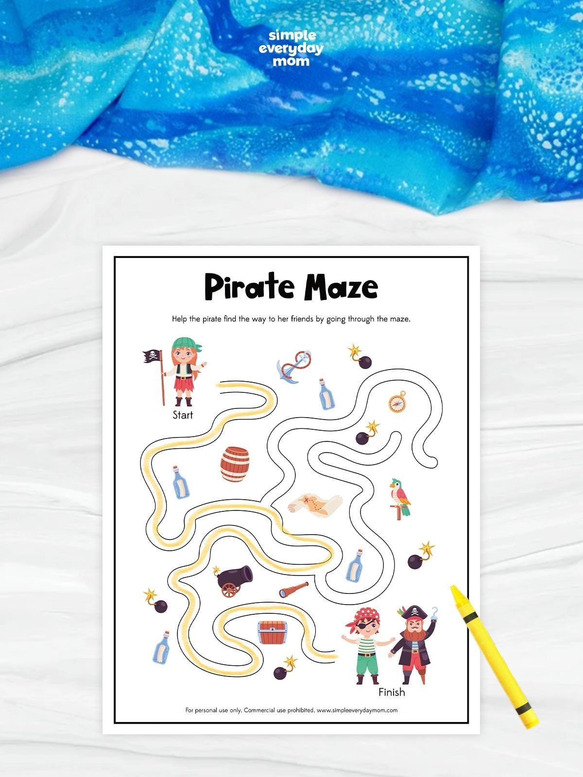 This printable Pirate Maze worksheet challenges preschoolers and kindergarteners to help the pirate find the path to her friends by solving the maze. As children trace the correct route, they build problem-solving, visual tracking, concentration, and fine motor skills. It's a fun, no-prep activity that's perfect for classrooms, homeschool, quiet time, or summer learning.