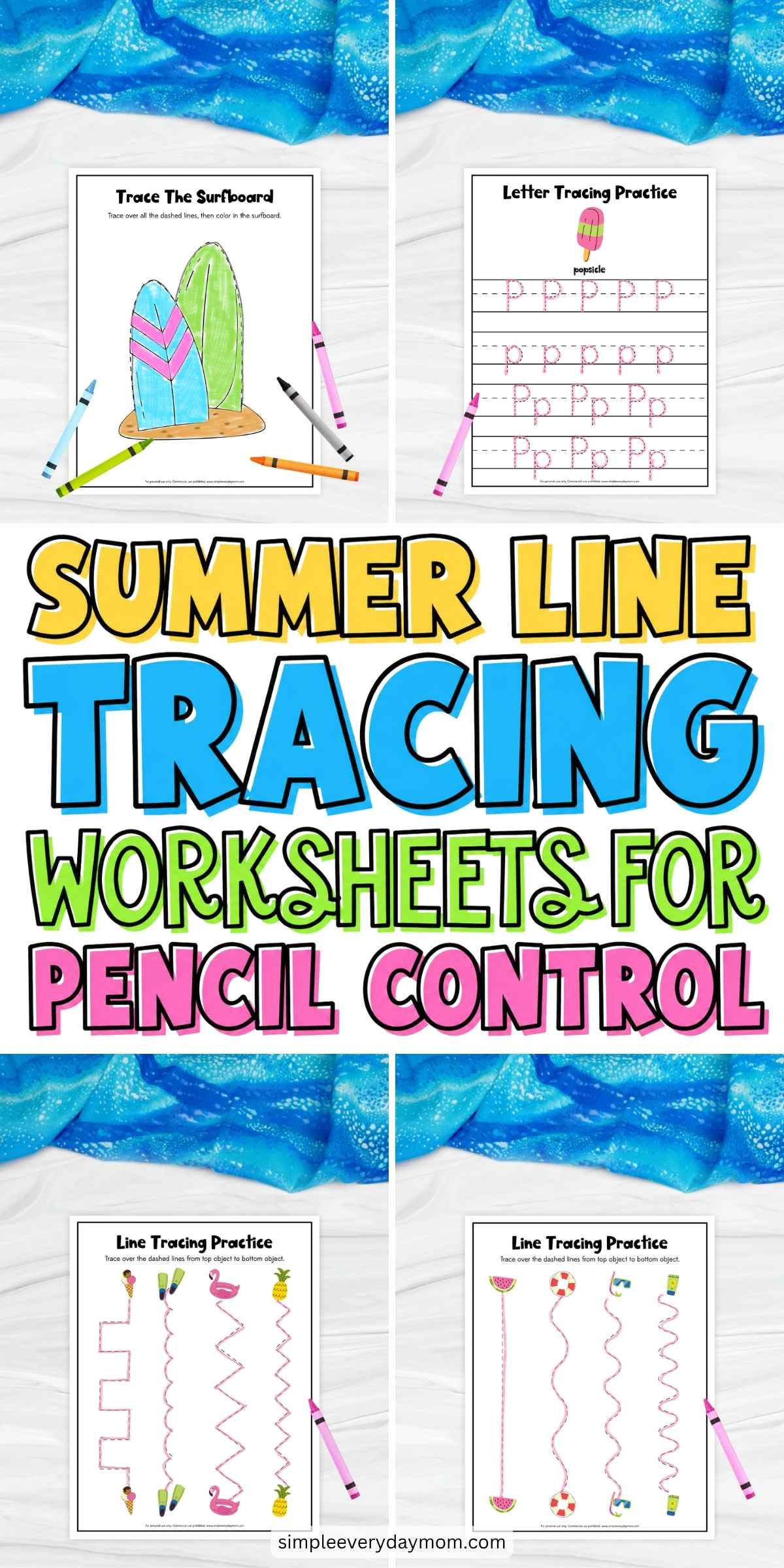 These printable Summer Line Tracing Worksheets help preschoolers strengthen pencil control, fine motor skills, and early handwriting through fun seasonal activities. Kids trace lines, practice letter formation, and complete summer-themed tracing pages featuring surfboards, popsicles, beach items, and other sunny designs that make learning both engaging and hands-on.