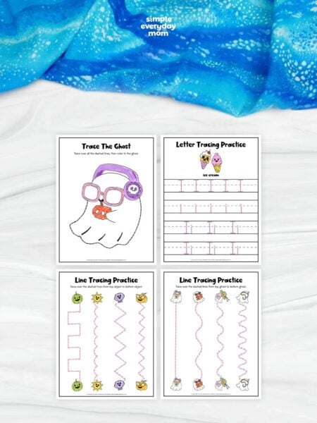 This printable Summerween tracing worksheet pack includes a variety of fun activities that help preschoolers build early handwriting, pencil control, and fine motor skills. Kids will practice line tracing, letter tracing, and shape tracing while enjoying cute ghost and spooky summer-themed illustrations. It's a great no-prep resource for classrooms, homeschool, learning centers, quiet time, or Halloween-inspired summer learning.