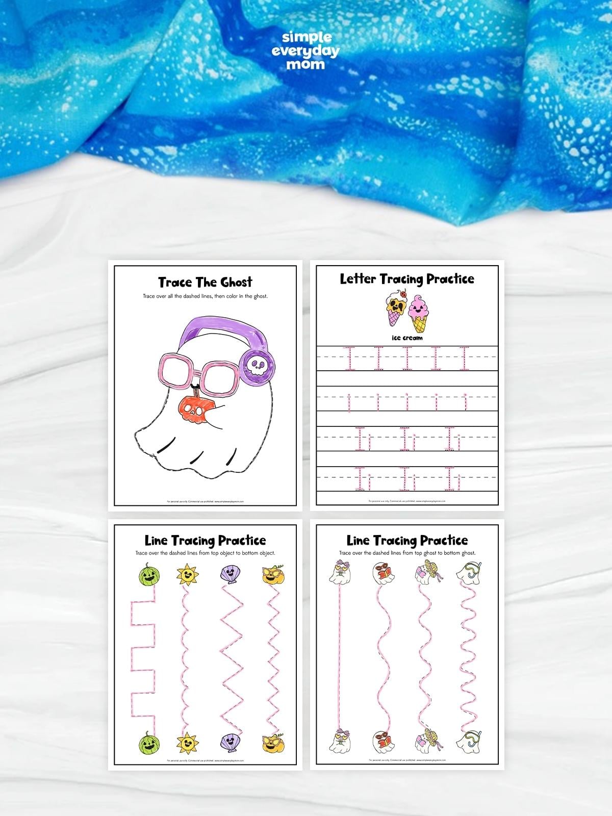 This printable Summerween tracing worksheet pack includes a variety of fun activities that help preschoolers build early handwriting, pencil control, and fine motor skills. Kids will practice line tracing, letter tracing, and shape tracing while enjoying cute ghost and spooky summer-themed illustrations. It's a great no-prep resource for classrooms, homeschool, learning centers, quiet time, or Halloween-inspired summer learning.