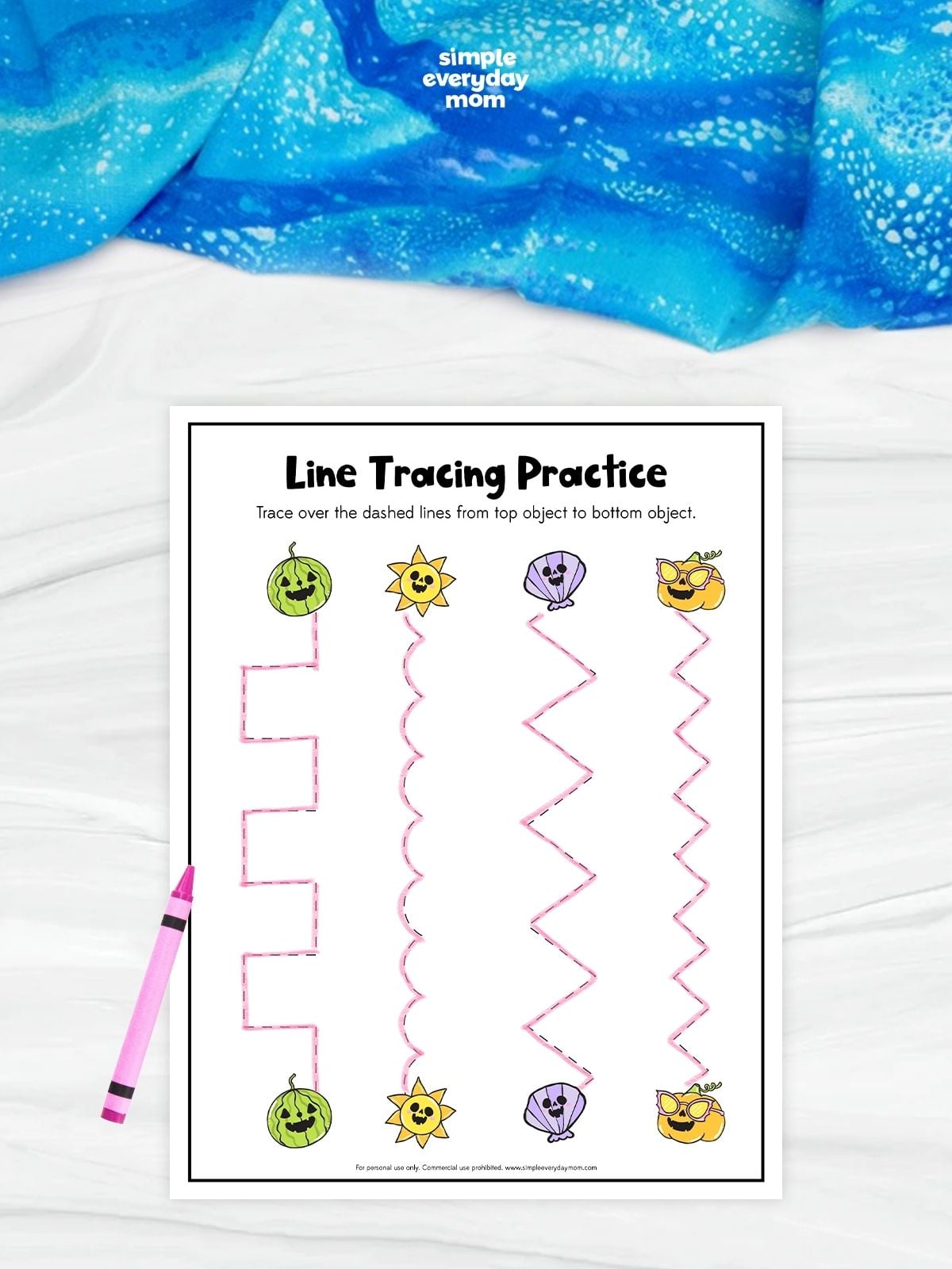 This printable Line Tracing Practice worksheet helps preschoolers strengthen pencil control by tracing a variety of straight, curved, and zigzag lines between matching Summerween-themed objects. As children complete each path, they build fine motor skills, hand-eye coordination, and pre-writing confidence. It's a fun, no-prep activity that's perfect for classrooms, homeschool, learning centers, or Halloween-inspired summer learning.