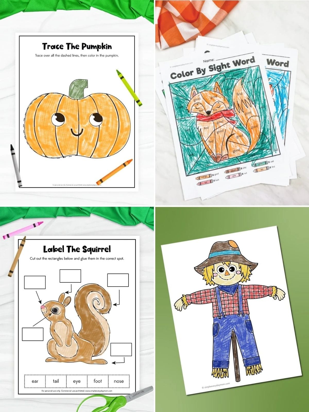 collage image of Fall Learning Printables