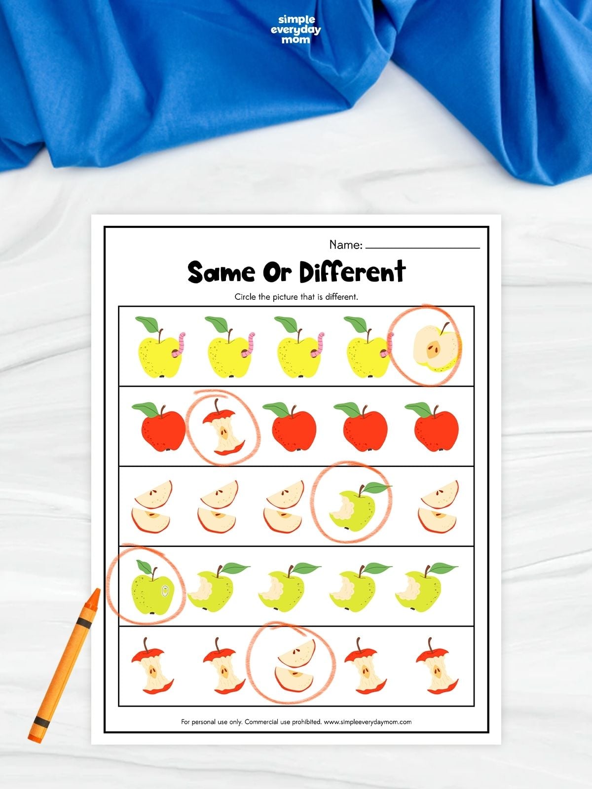 This "Same or Different" worksheet encourages children to identify the picture that does not match the others in each row. By comparing the images, kids strengthen their visual discrimination, attention to detail, and critical thinking skills. It is a fun and engaging printable activity that is perfect for preschool and kindergarten learners.