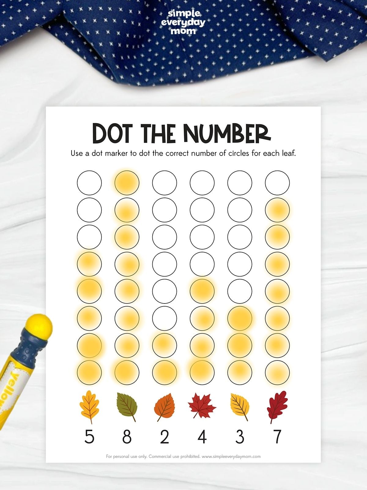 This printable fall counting worksheet helps kids practice number recognition and counting with a fun dot marker activity. Children count the circles for each autumn leaf and dot the matching number to build early math skills, one-to-one correspondence, and fine motor control. Perfect for preschool, pre-K, kindergarten, classroom centers, homeschool, or fall math lessons.