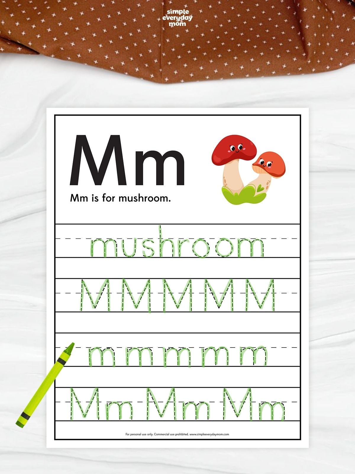 The "M is for Mushroom" tracing worksheet helps children learn to recognize, write, and practice the letter M through fun handwriting exercises. Kids can trace uppercase and lowercase M while reinforcing the word mushroom, improving letter formation, pencil control, and fine motor skills. This printable activity is perfect for preschool and kindergarten learners building early literacy skills.
