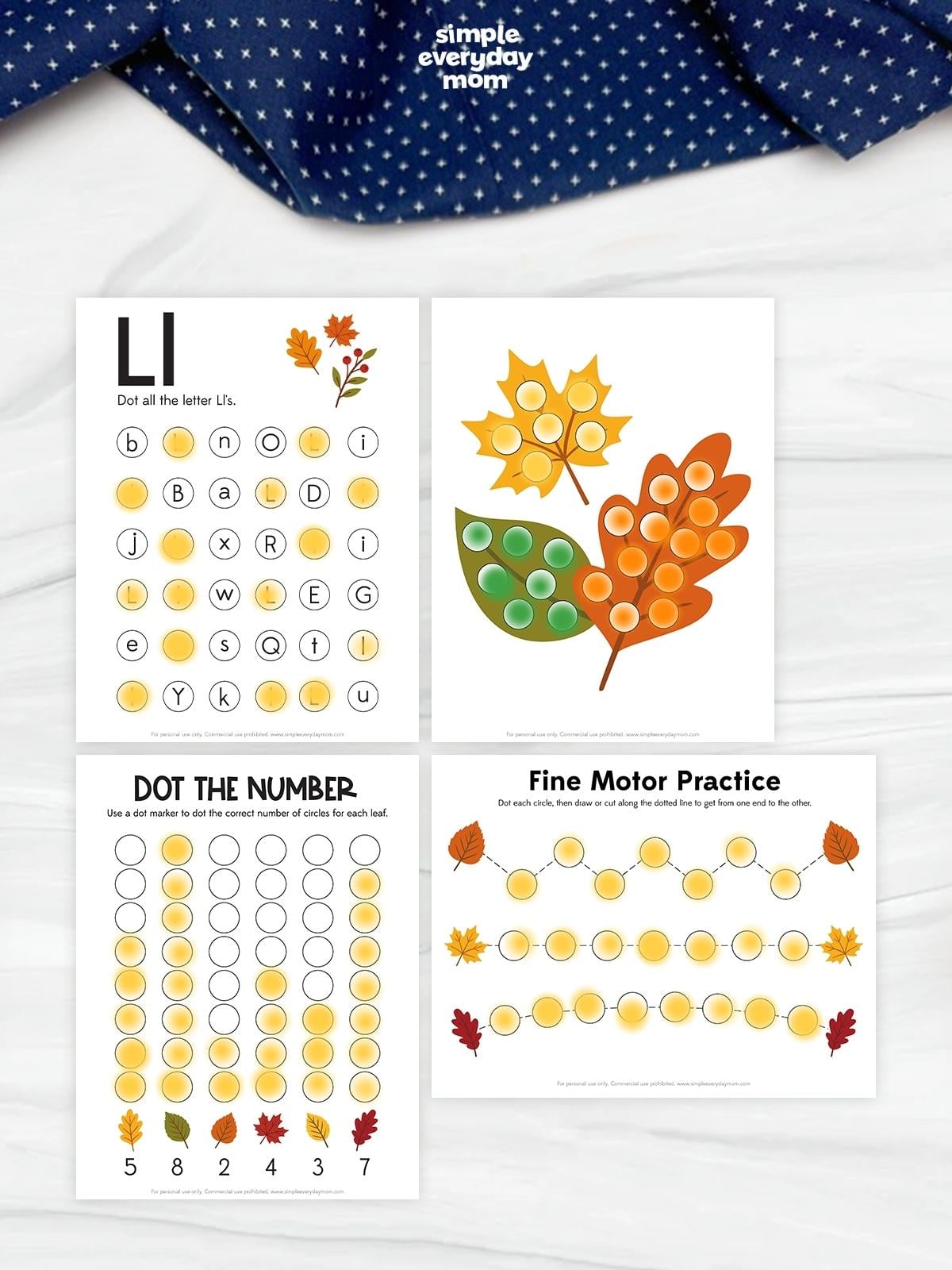 These printable fall activity pages help kids build important early learning skills with fun, autumn-themed exercises. Children can practice letter recognition, counting, dot marker activities, and fine motor skills while completing colorful leaf-themed worksheets. Great for preschool, pre-K, kindergarten, homeschool, classroom centers, or independent fall learning.