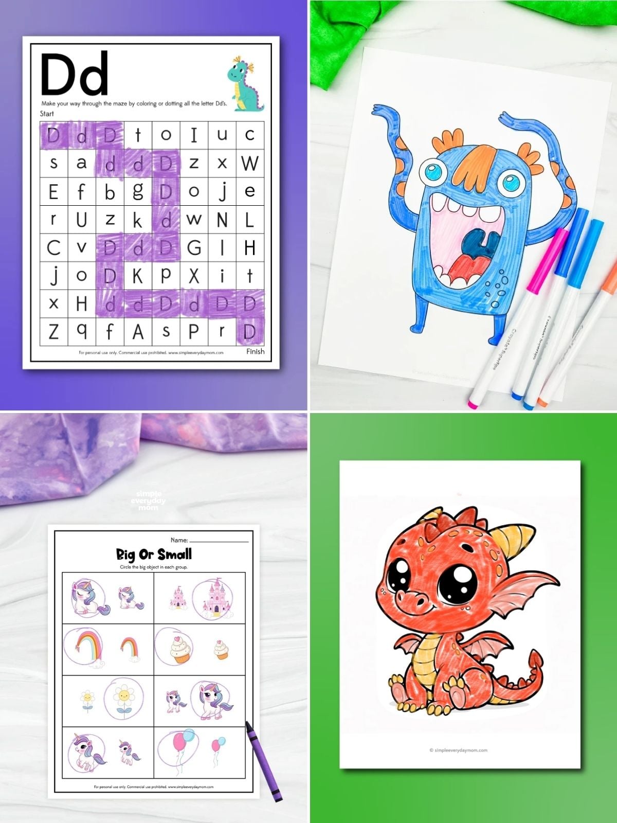 collage image of Fantasy Learning Printables
