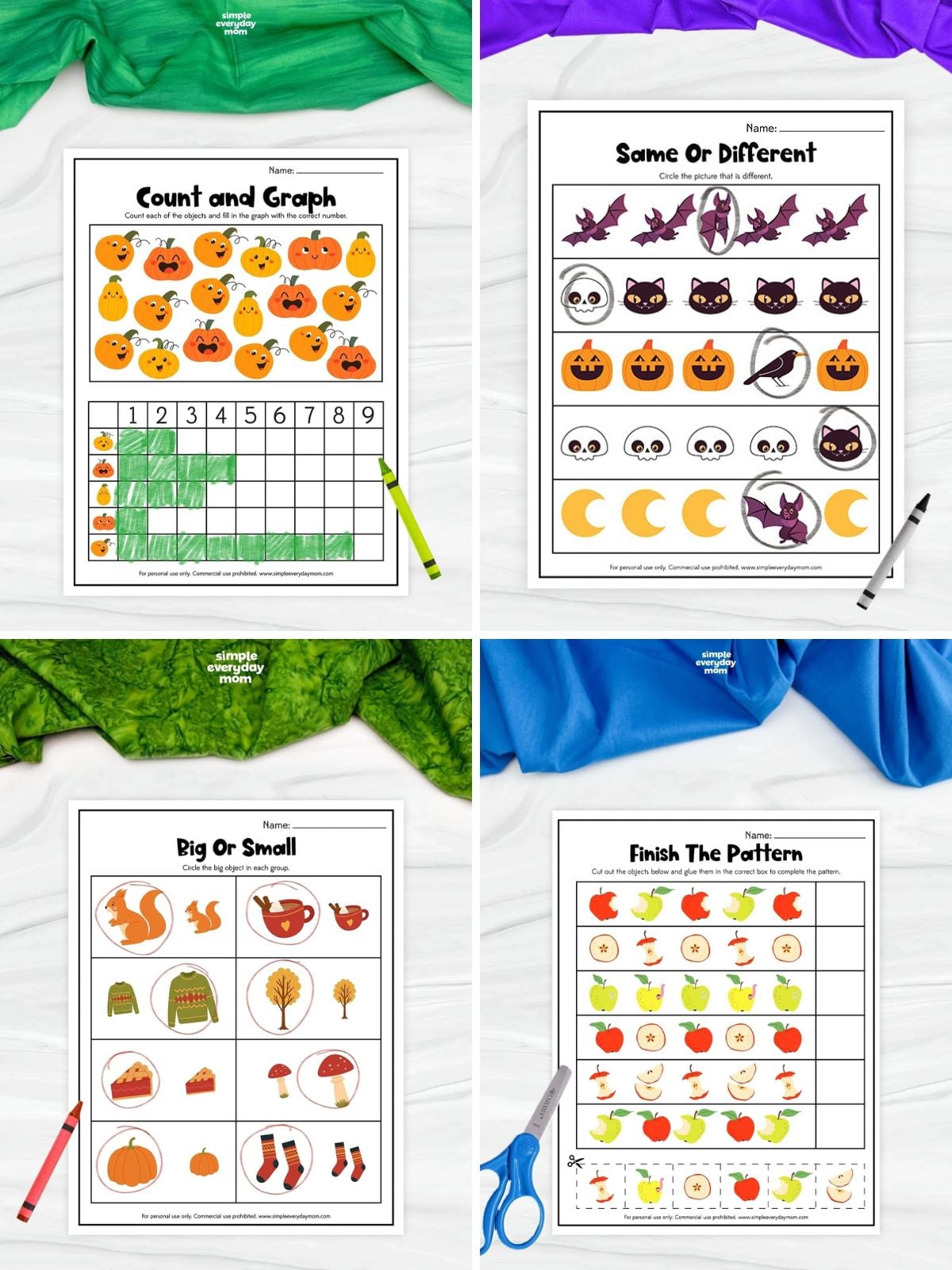 collage image of Fun Fall Math Printables for Kids