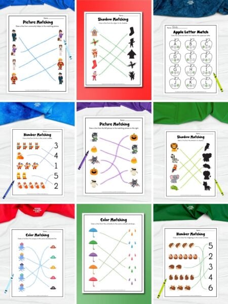 collage image of Matching Worksheets for PreK