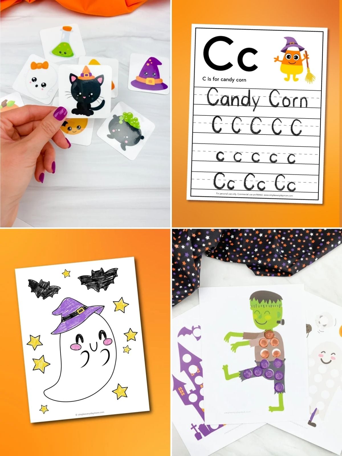 collage image of Printable Halloween Games & Practice Pages