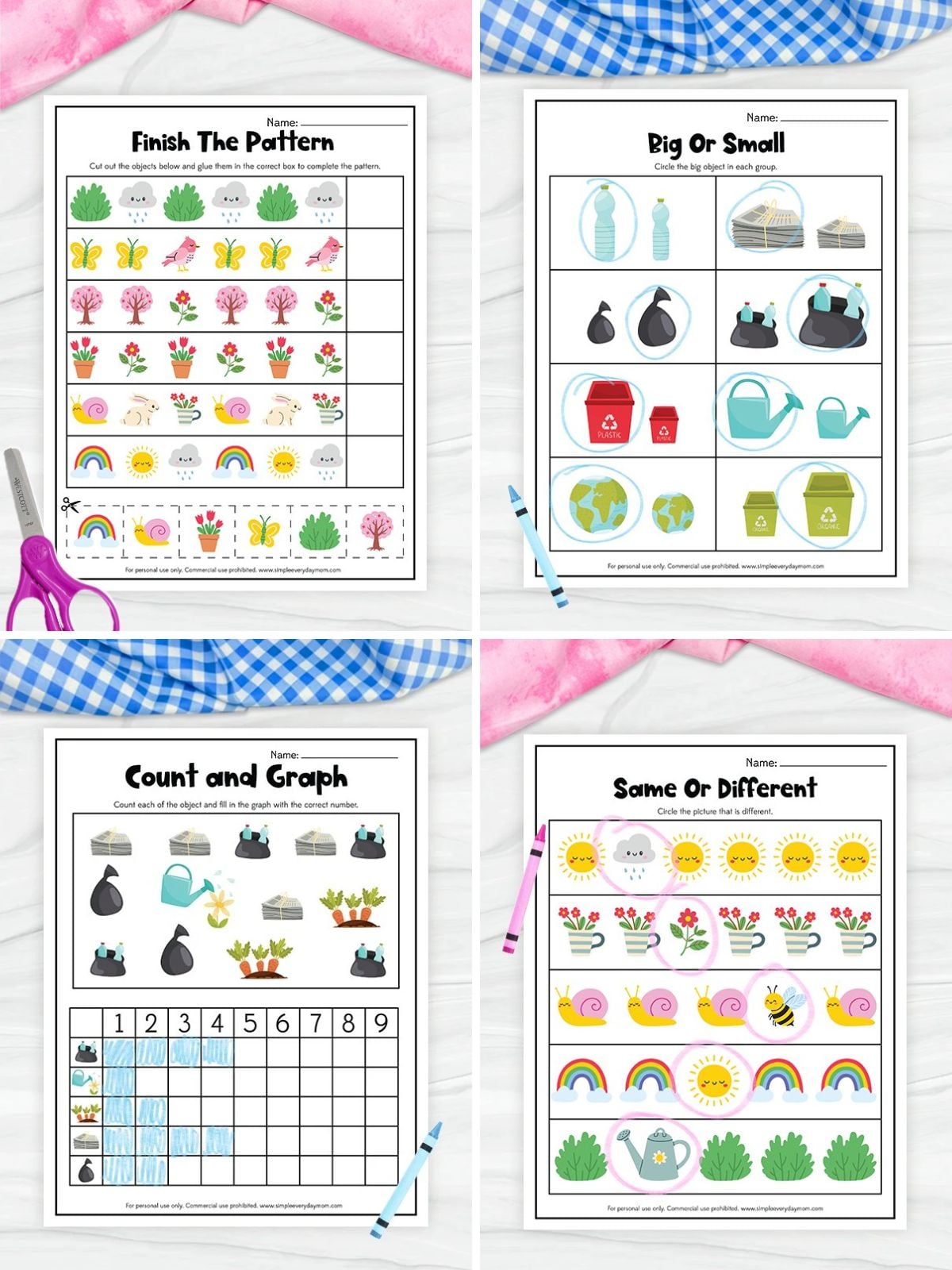 collage image of Spring Math Printables Kids
