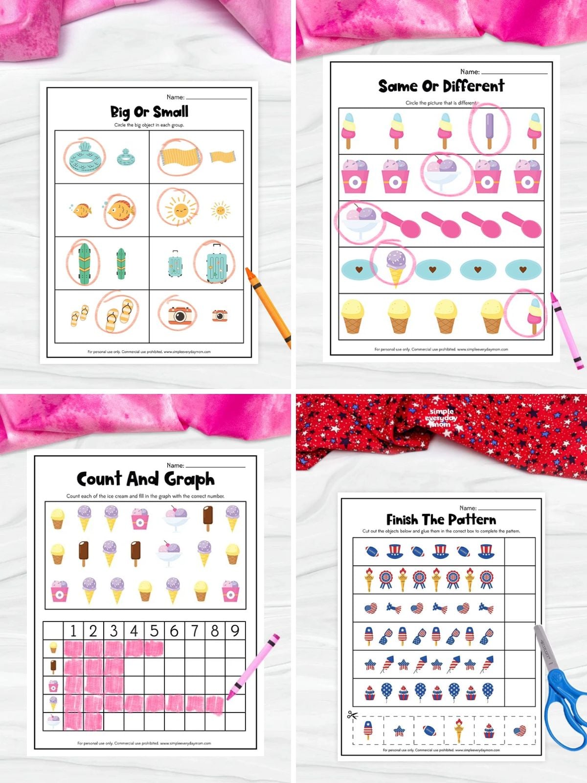 collage image of Summer Math Printables
