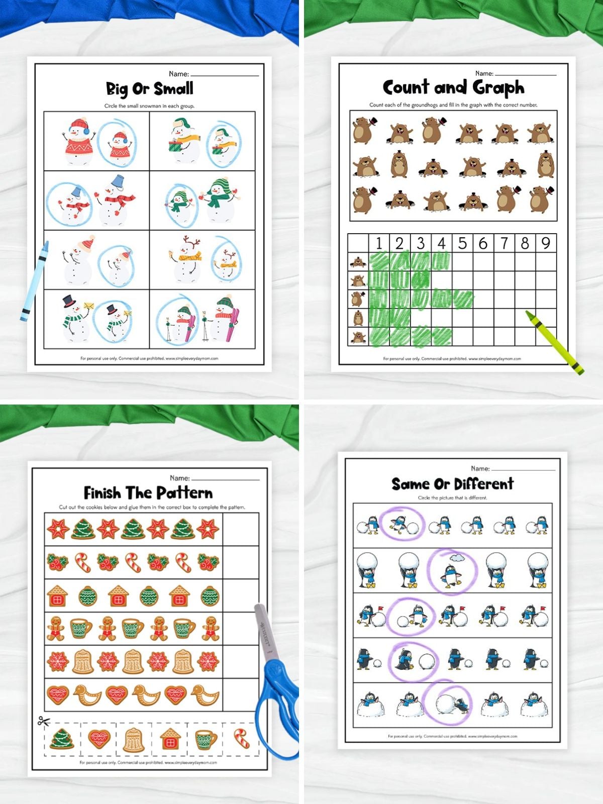 collage image of Winter Math Printables Kids