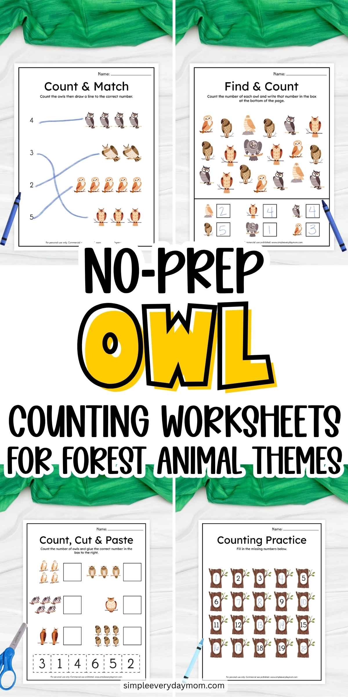 Owl Counting Worksheets For Preschool & Kindergarten Kids