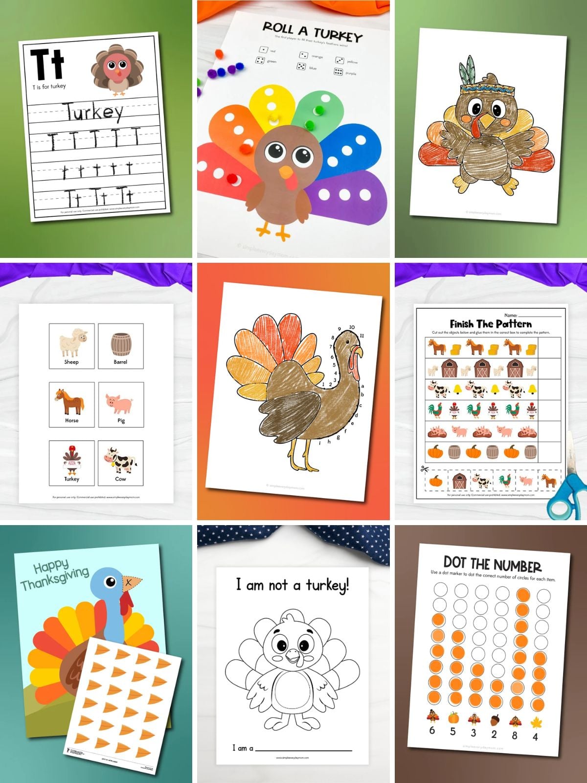 collage image of Fun Turkey Printables