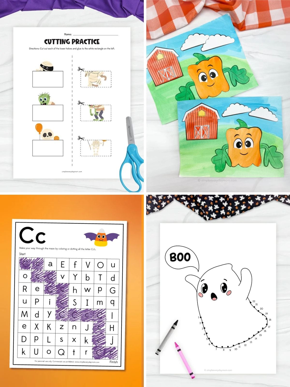collage image of Halloween Printable Activities and Worksheets