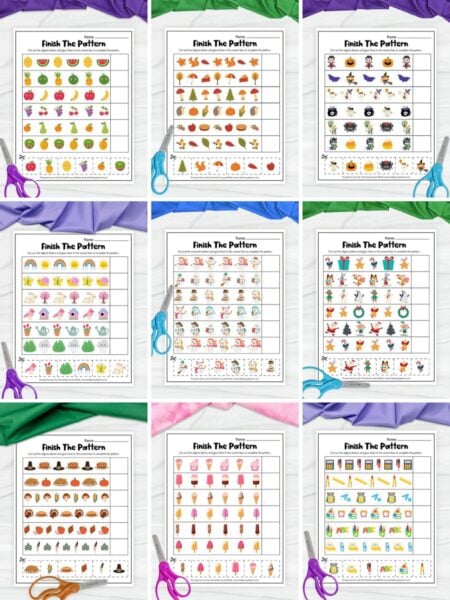 collage image of Printable Pattern Worksheets for Kids