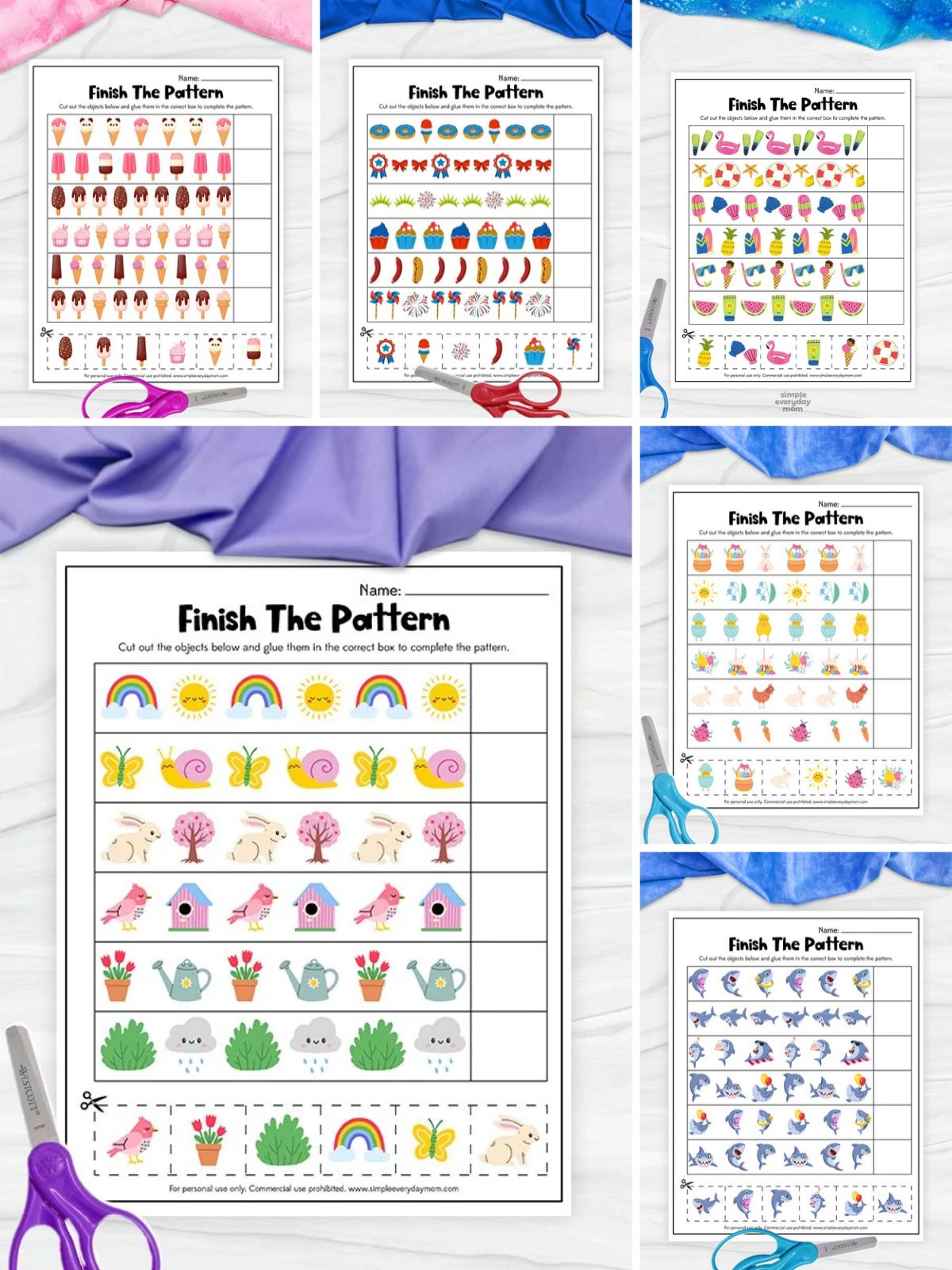 collage image of Spring & Summer Pattern Worksheets